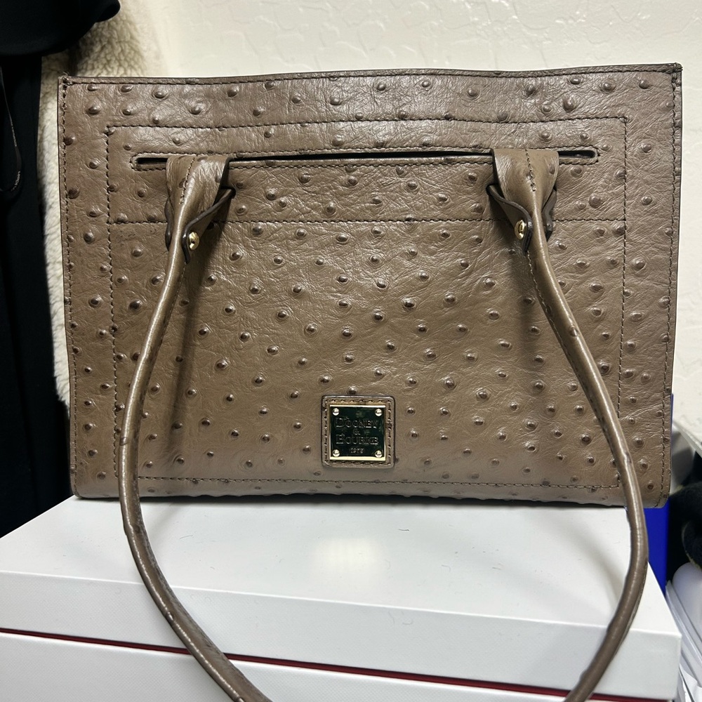 Dooney & Bourke Taupe Ostrich-Embossed Shoulder Bag
